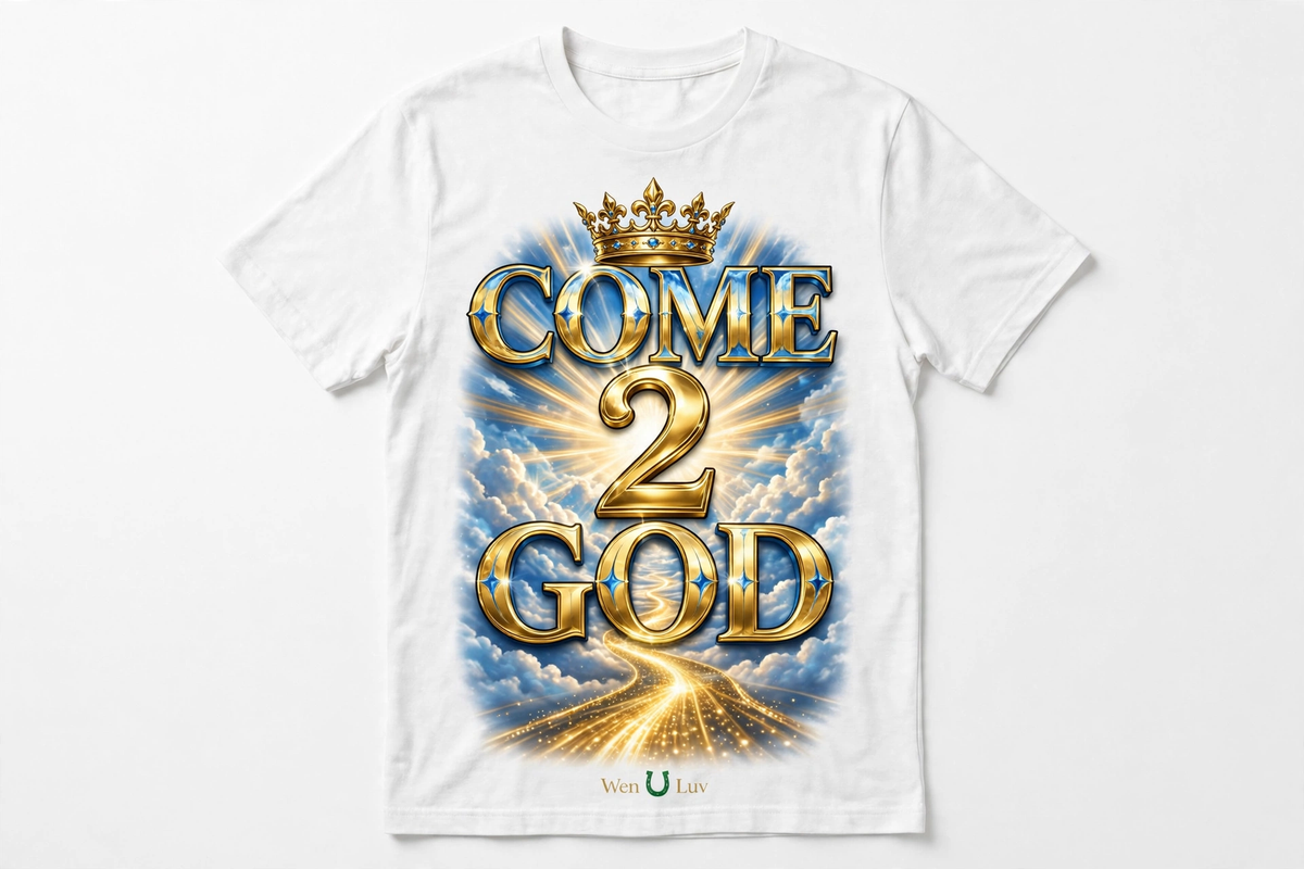 COME 2 GOD Tee - White + Gold + Heavenly Blue