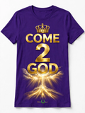 COME 2 GOD Tee - Women's (Royal Purple + Gold)