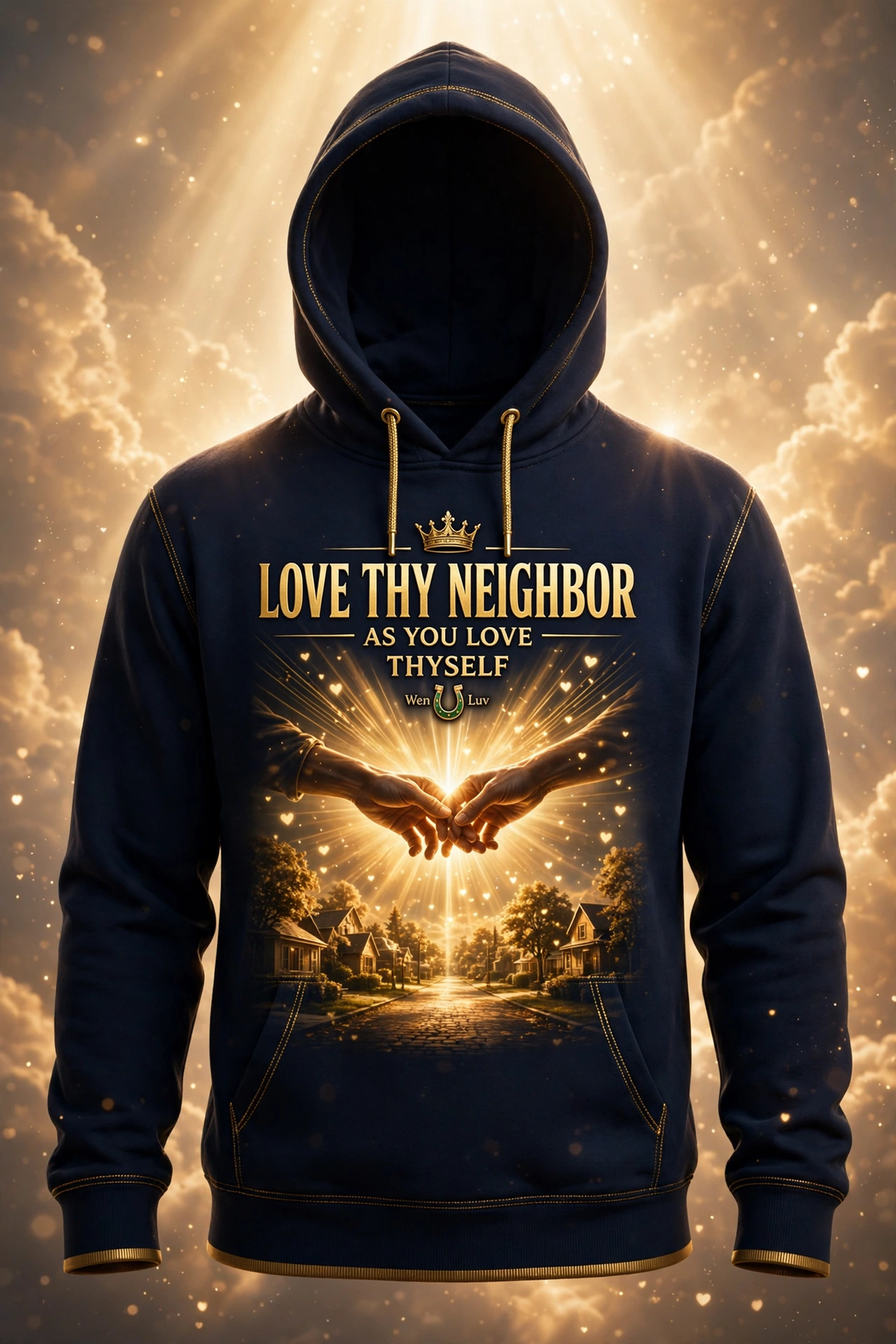 LOVE THY NEIGHBOR Hoodie - Navy + Gold