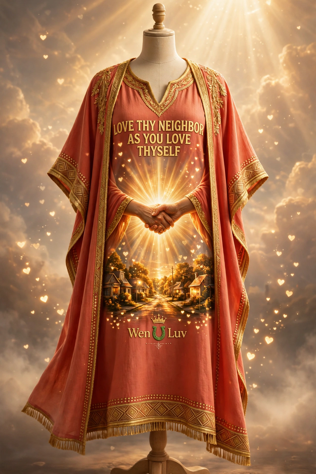 LOVE THY NEIGHBOR Kaftan - Coral + Gold (One Size)