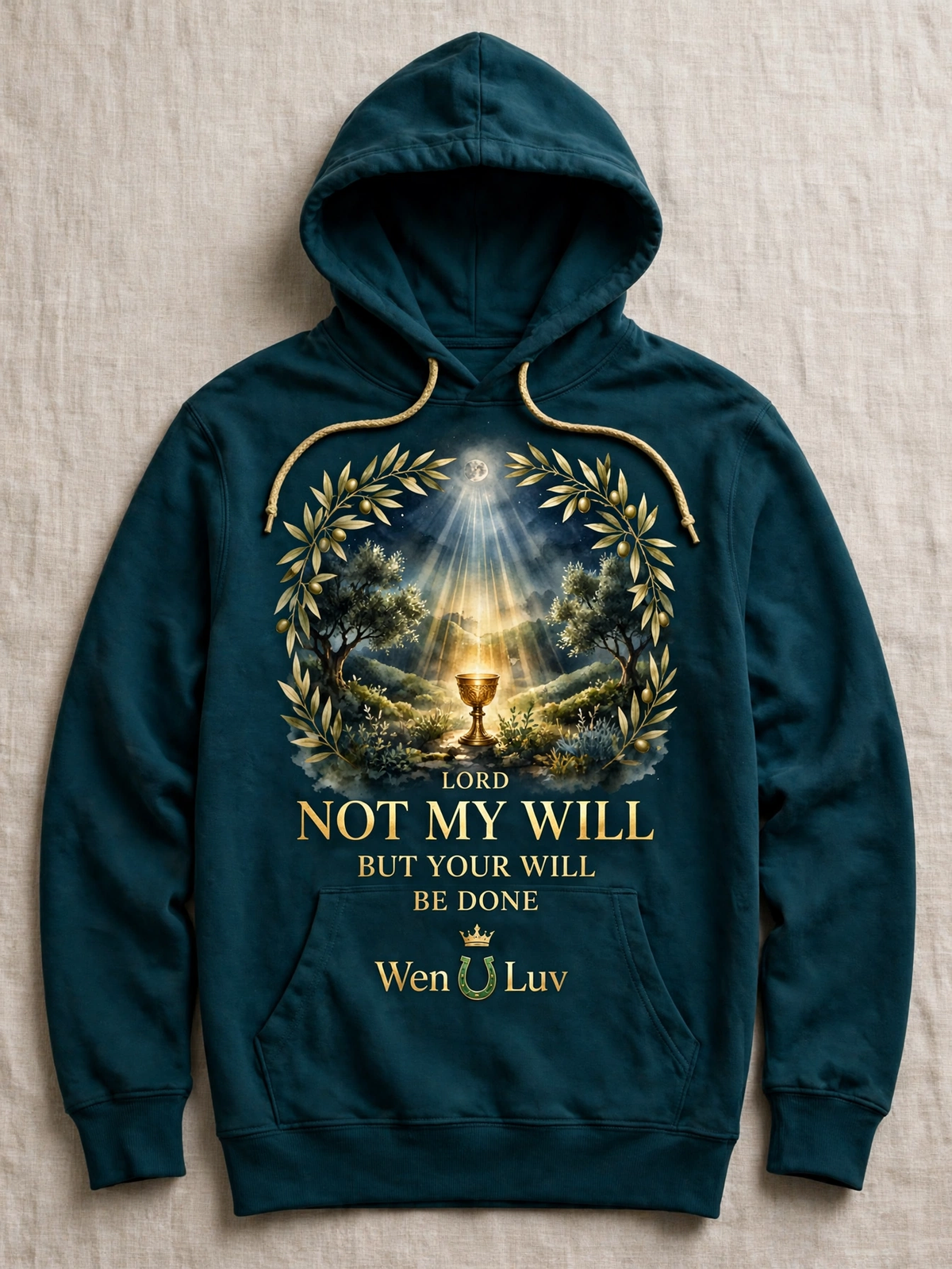 NOT MY WILL Hoodie - Deep Teal + Gold