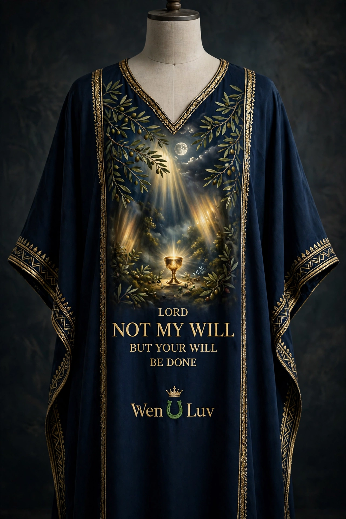 NOT MY WILL Kaftan - Midnight Blue + Gold (One Size)