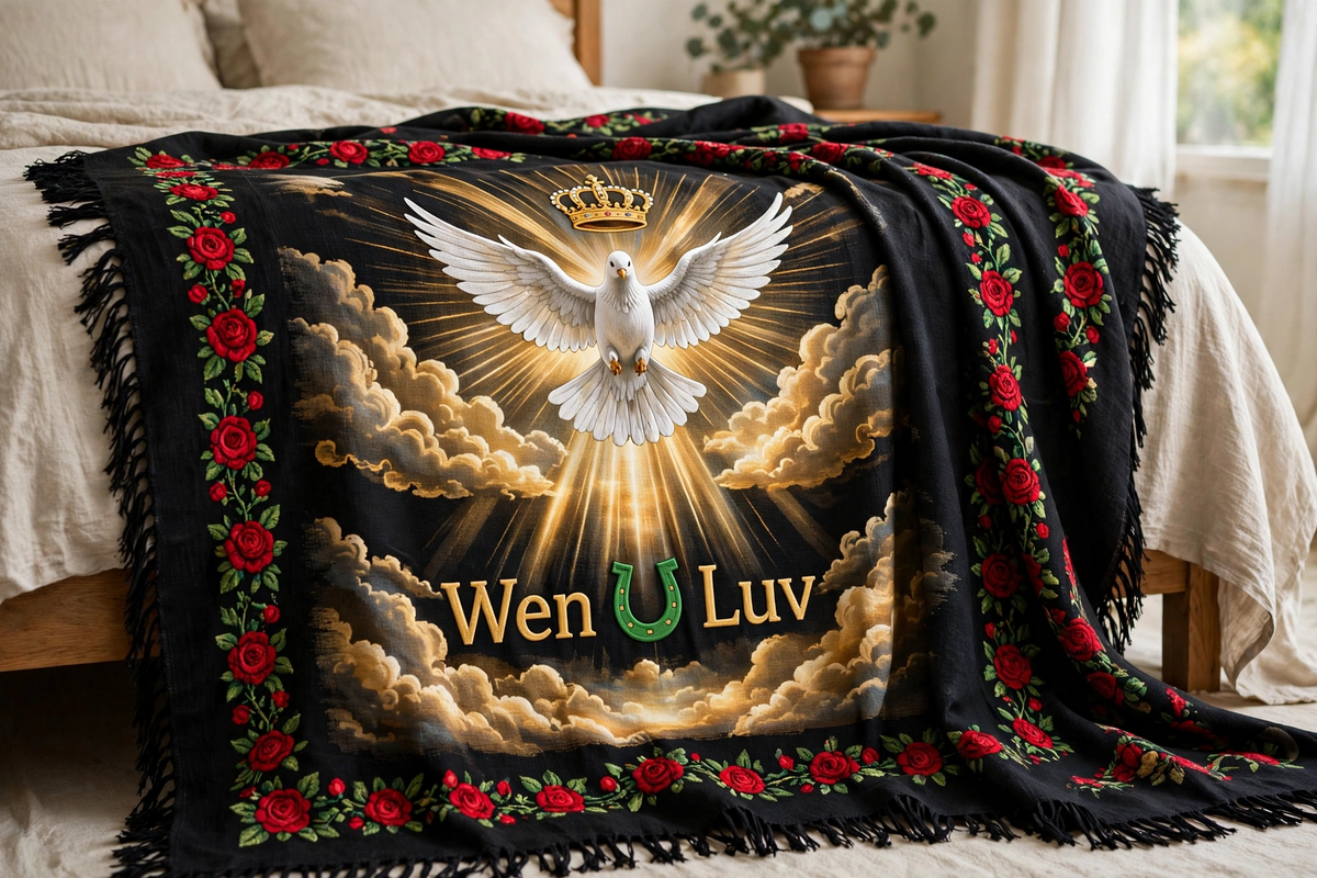 WEN U LUV Prayer Blanket - Dove & Roses (Oversized Throw)