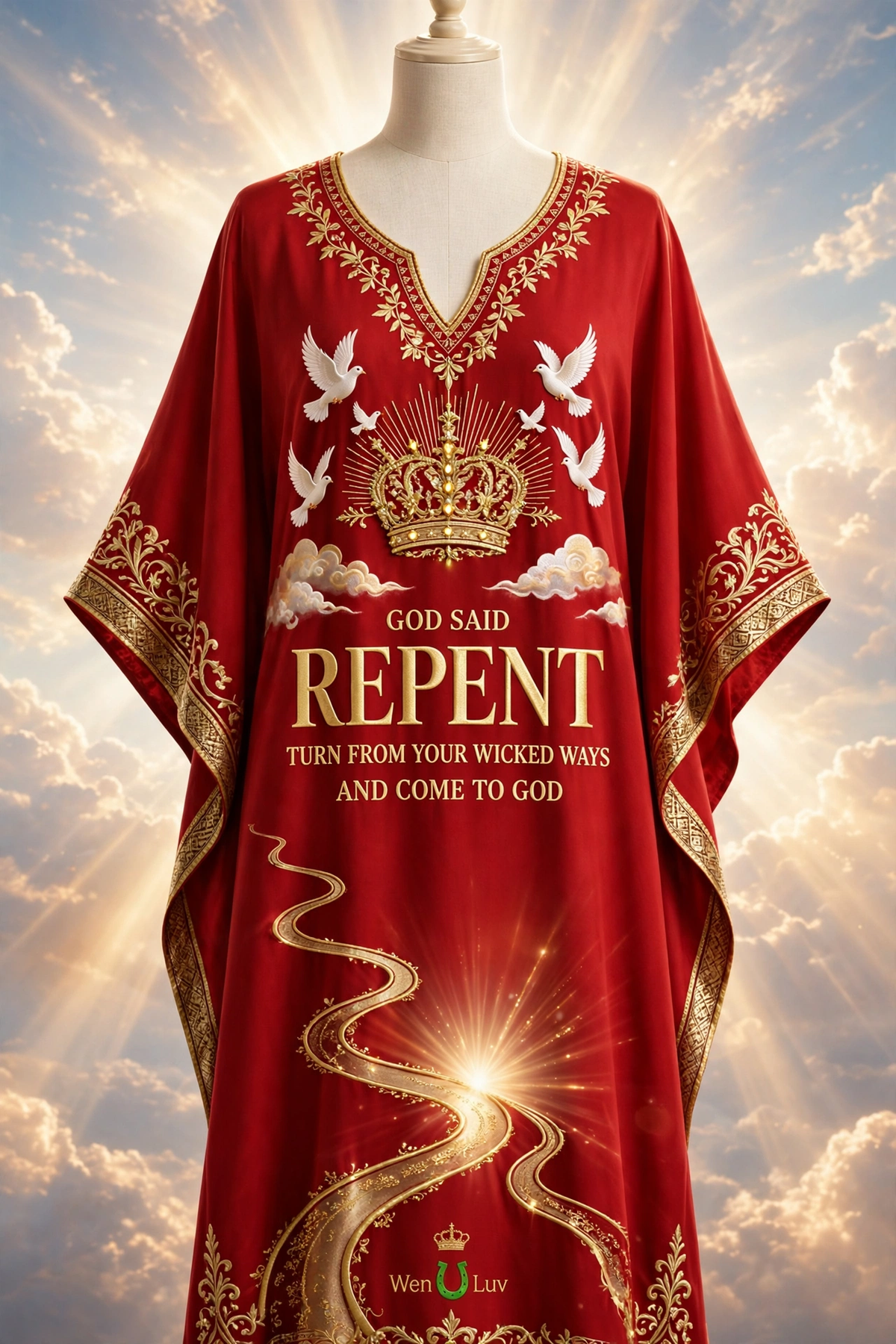 GOD SAID REPENT Dashiki - Scarlet + Gold (One Size)