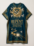 GOD SAID REPENT Dashiki - Deep Teal + Gold (One Size)
