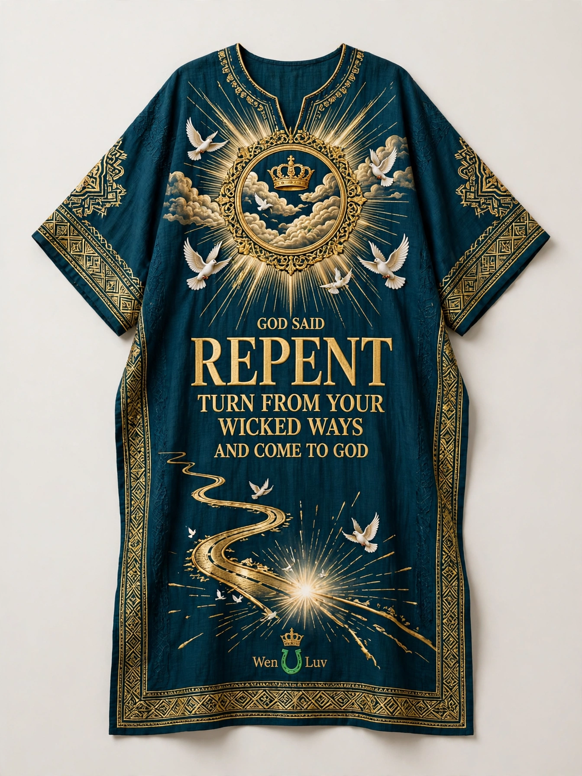 GOD SAID REPENT Dashiki - Deep Teal + Gold (One Size)