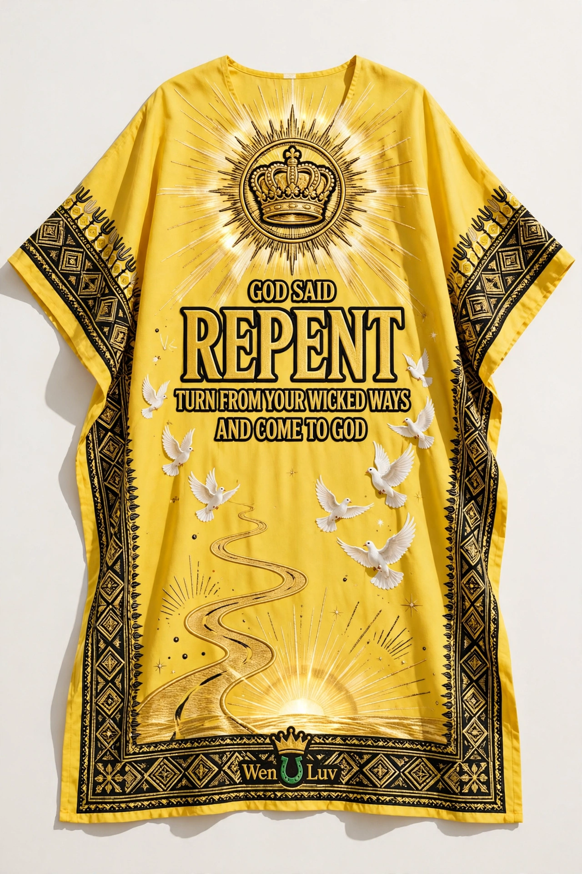 GOD SAID REPENT Dashiki - Sunshine Yellow + Black + Gold (One Size)