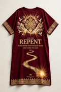 GOD SAID REPENT Dashiki - Wine Burgundy + Gold (One Size)