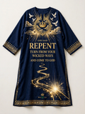 GOD SAID REPENT Dashiki - Navy Blue + Gold (One Size)