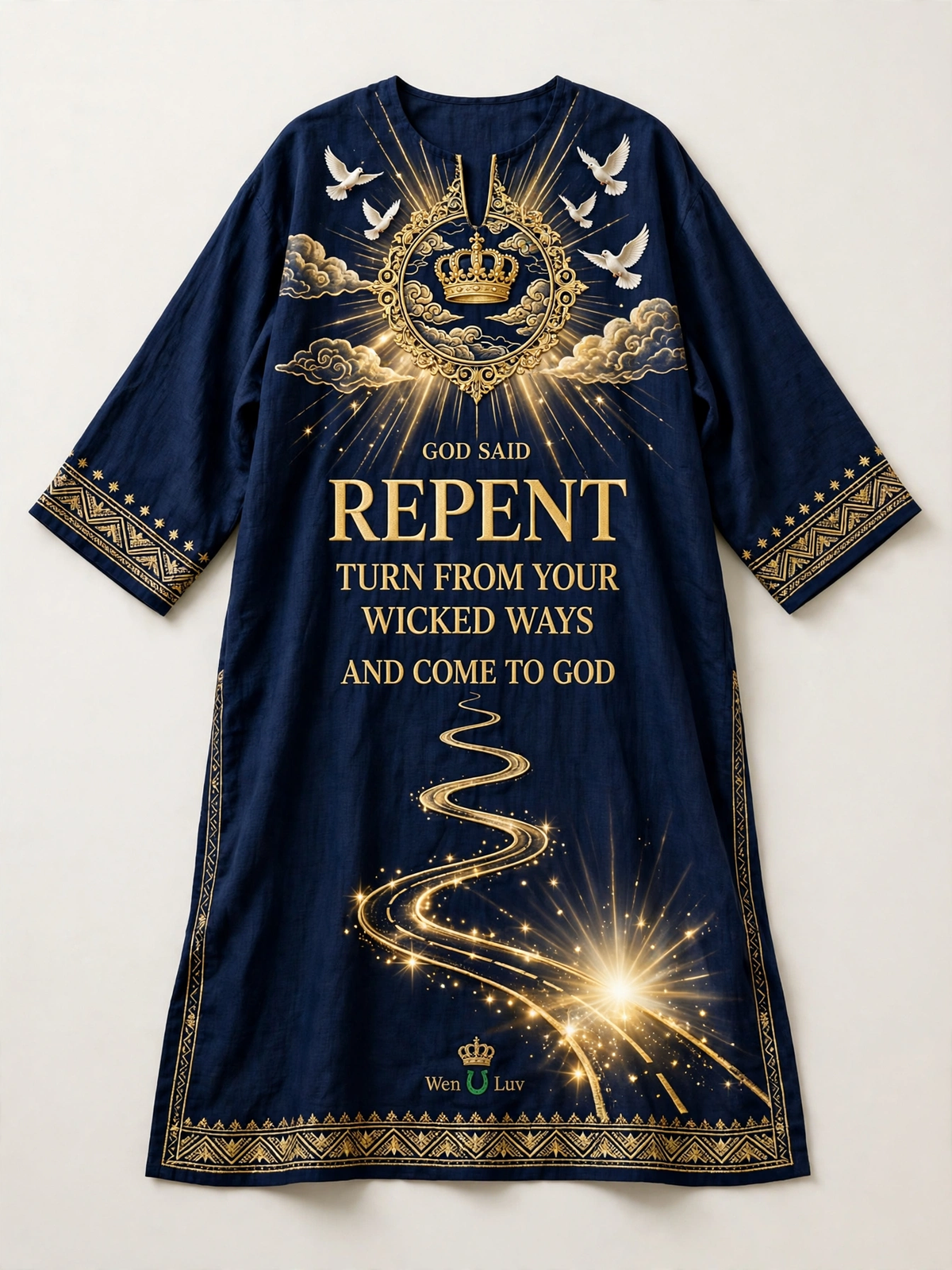 GOD SAID REPENT Dashiki - Navy Blue + Gold (One Size)