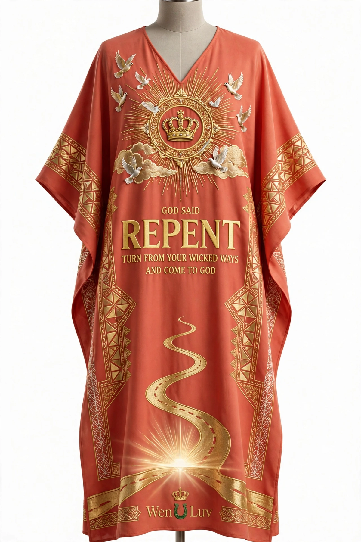 GOD SAID REPENT Dashiki - Coral + Gold (One Size)