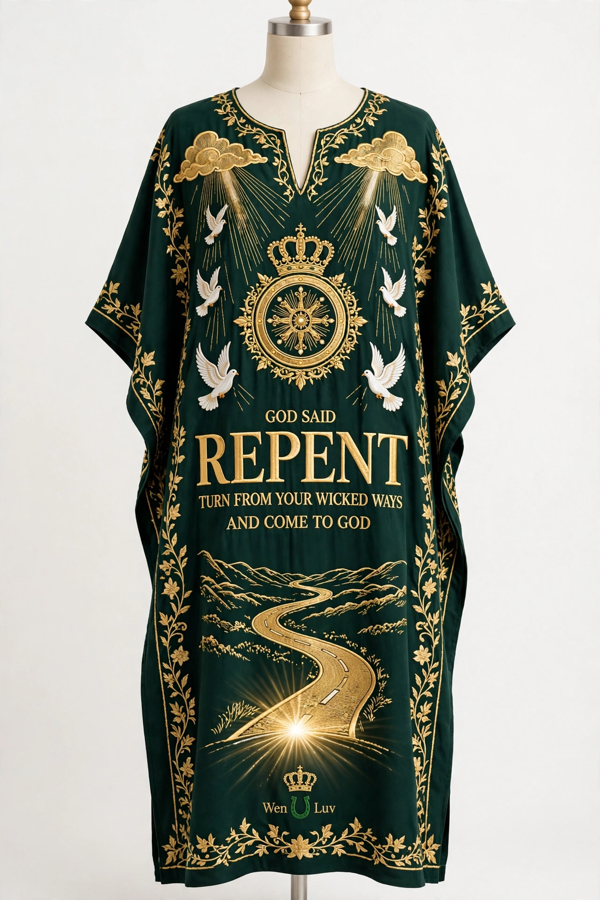 GOD SAID REPENT Dashiki - Forest Green + Gold (One Size)