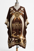 GOD SAID REPENT Dashiki - Chocolate + Gold + Cream (One Size)