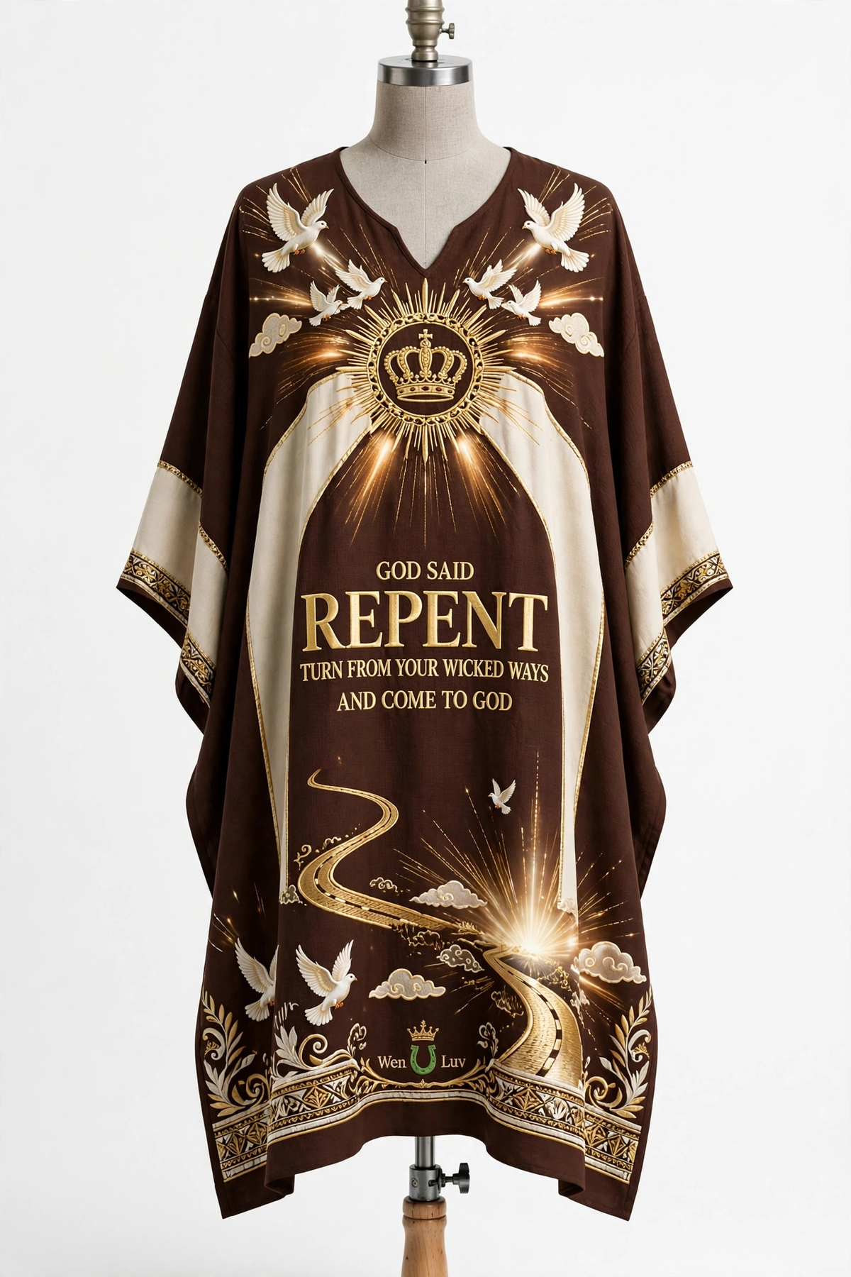 GOD SAID REPENT Dashiki - Chocolate + Gold + Cream (One Size)