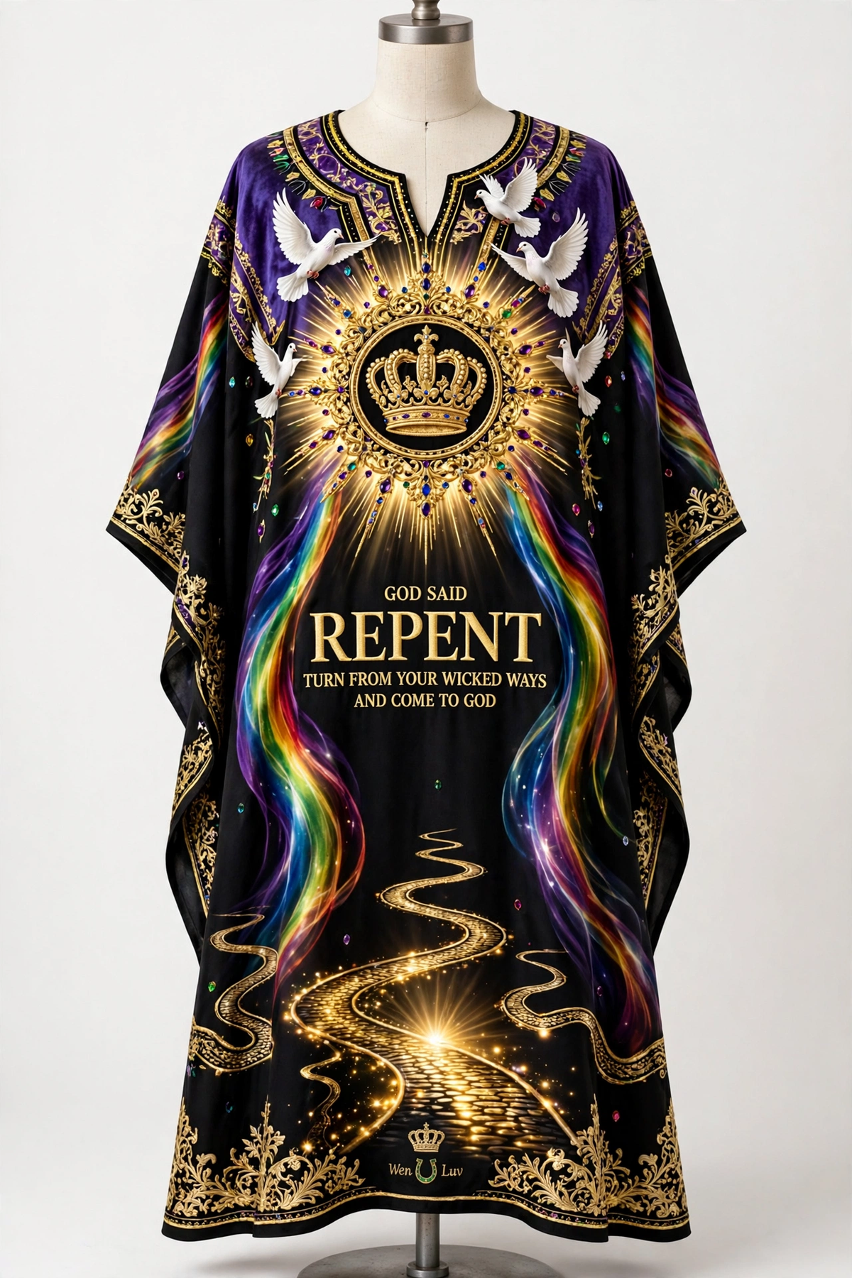 GOD SAID REPENT Dashiki - GRAND FINALE Black + Gold + Royal Purple (One Size)