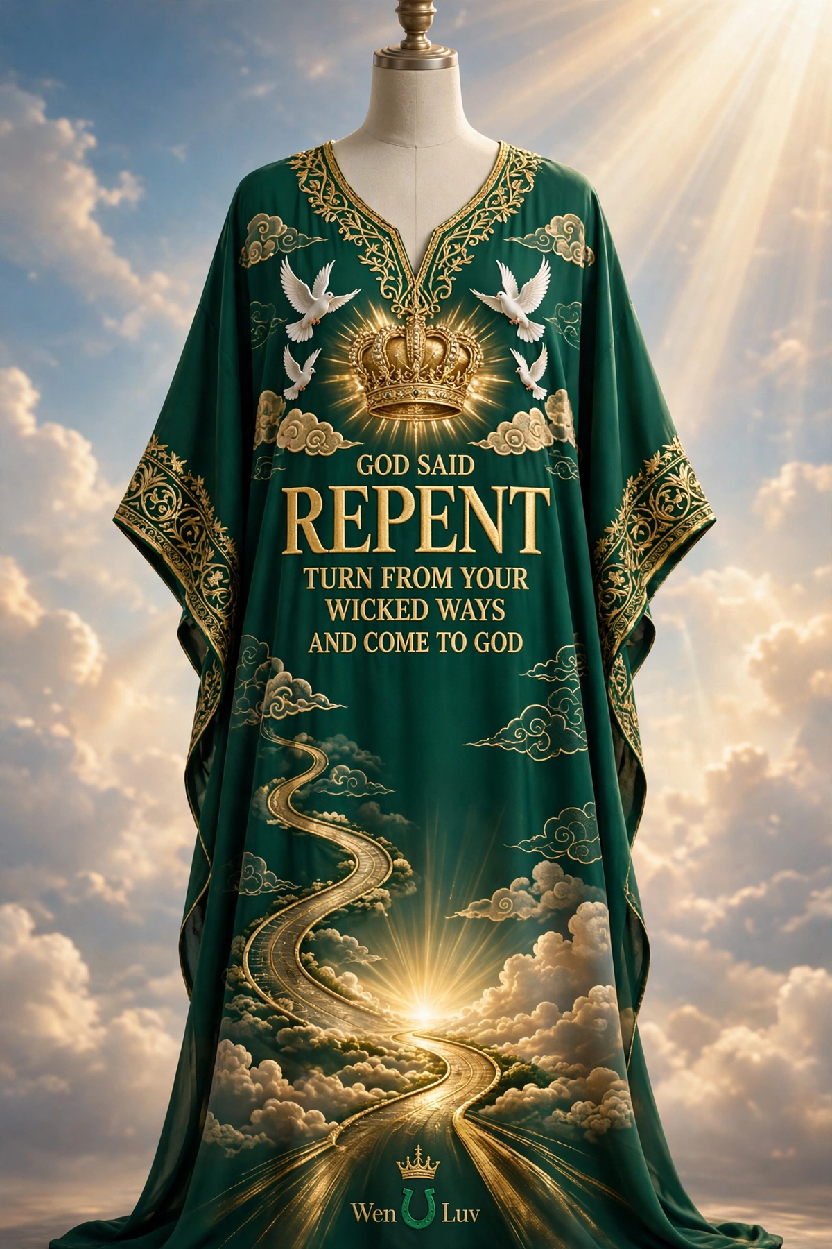 GOD SAID REPENT Dashiki - Emerald + Gold (One Size)