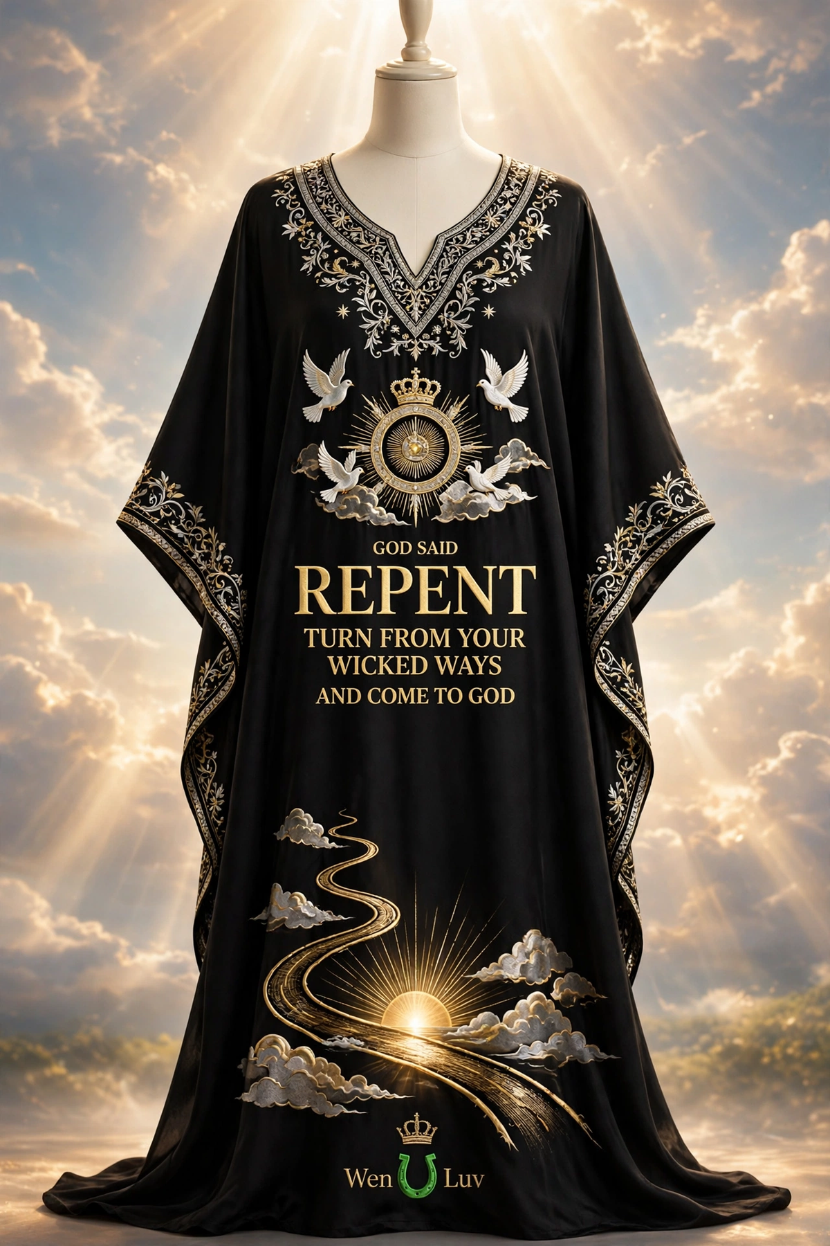 GOD SAID REPENT Dashiki - Black + Silver + Gold (One Size)