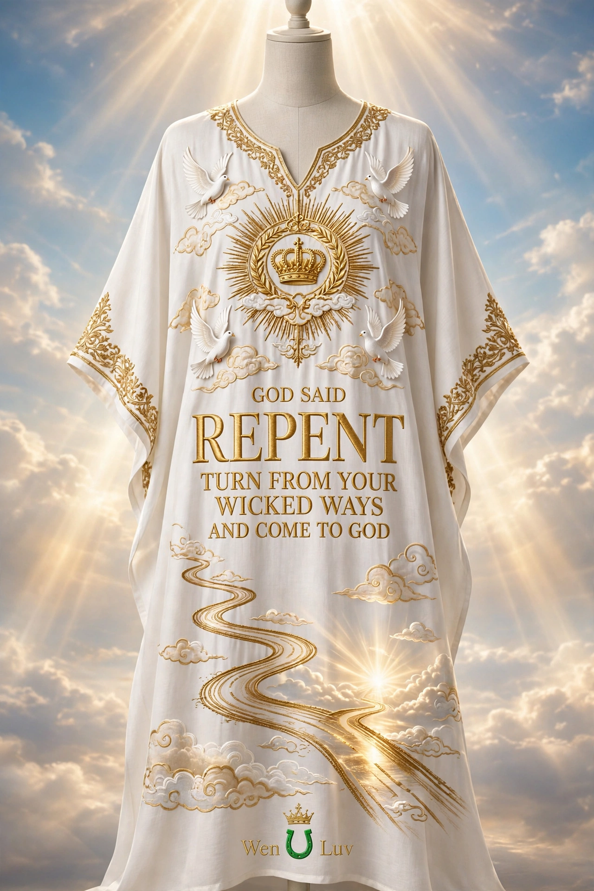 GOD SAID REPENT Dashiki - Pure White + Gold (One Size)