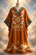 GOD SAID REPENT Dashiki - Burnt Orange + Black + Gold (One Size)