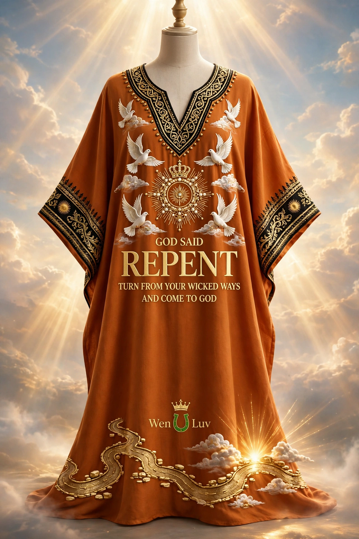 GOD SAID REPENT Dashiki - Burnt Orange + Black + Gold (One Size)