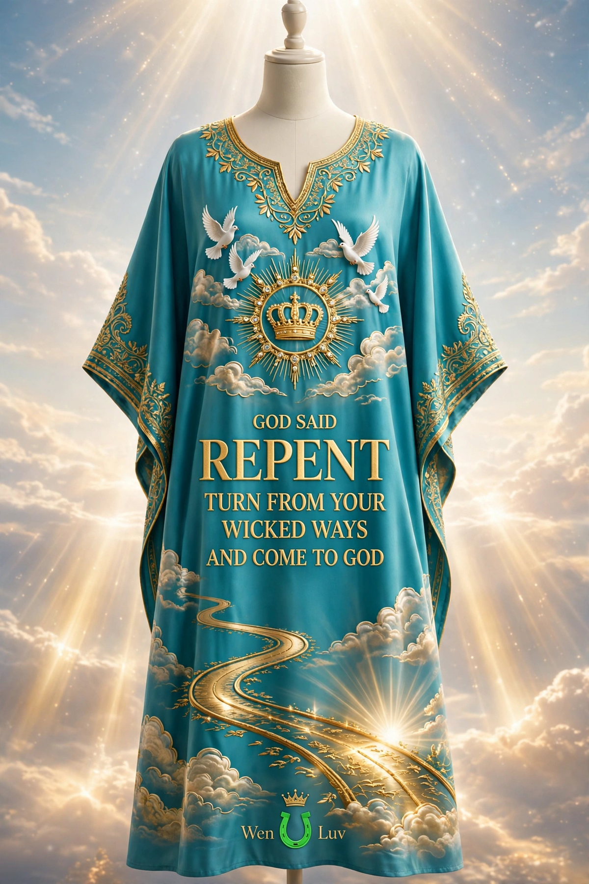 GOD SAID REPENT Dashiki - Turquoise + Gold (One Size)
