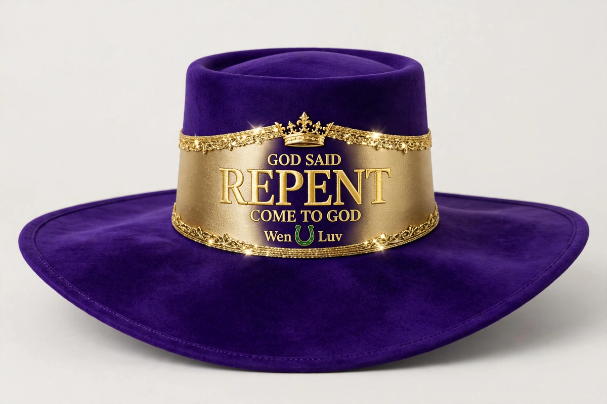 GOD SAID REPENT Church Hat - Royal Purple + Gold