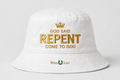 GOD SAID REPENT Bucket Hat - White + Gold