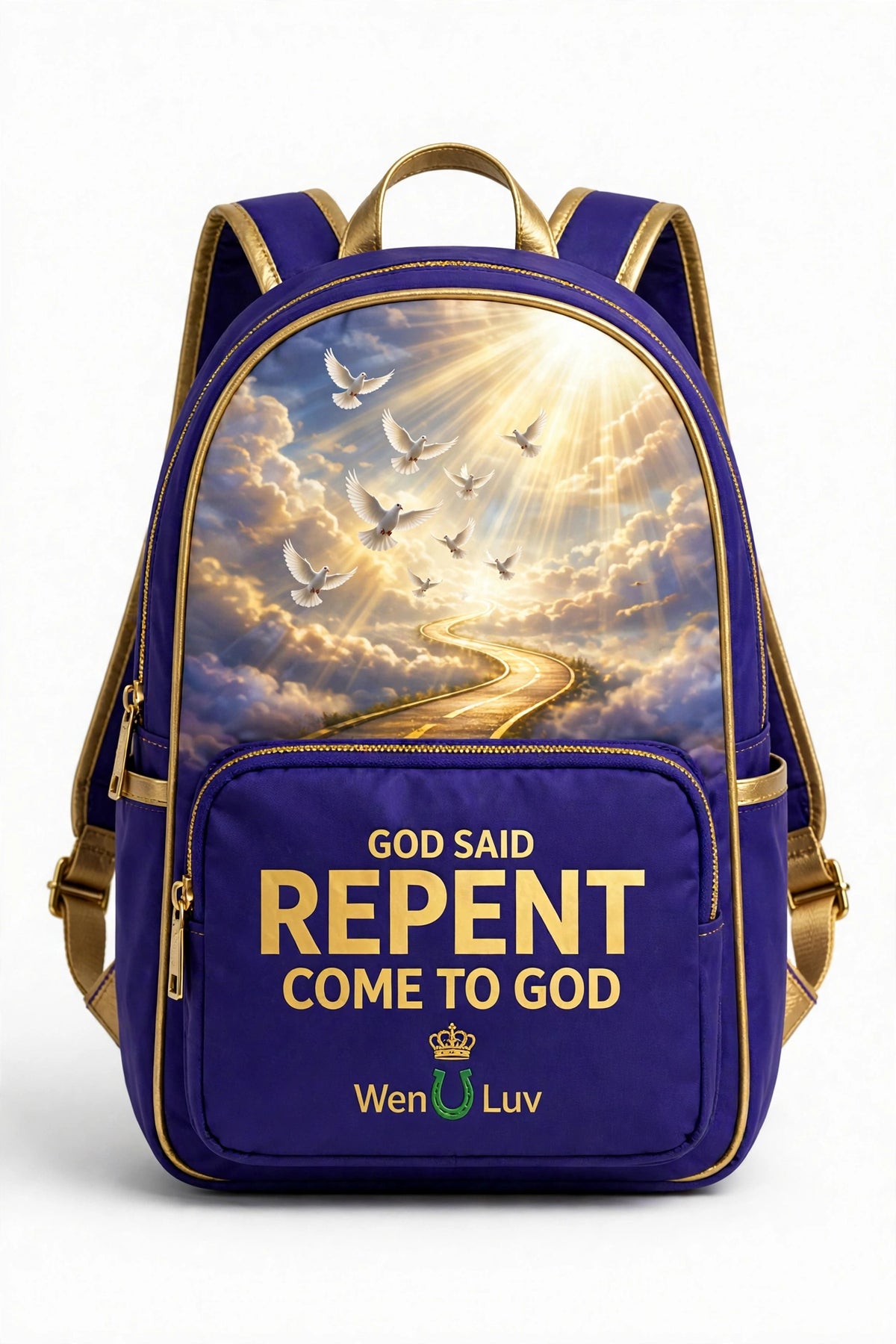 GOD SAID REPENT Shoulder Daypack - Royal Purple + Gold