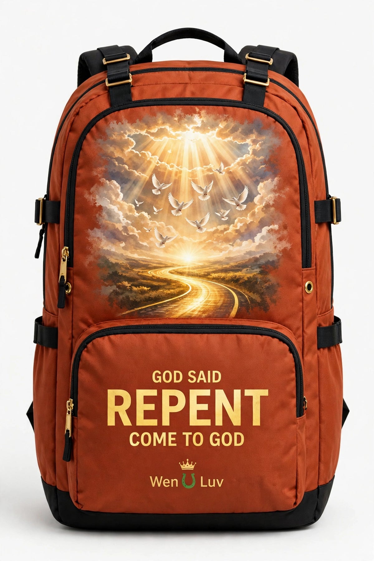 GOD SAID REPENT Backpack - Burnt Orange + Black