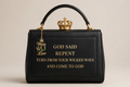 GOD SAID REPENT Handbag - Black + Gold (Crown Clasp)