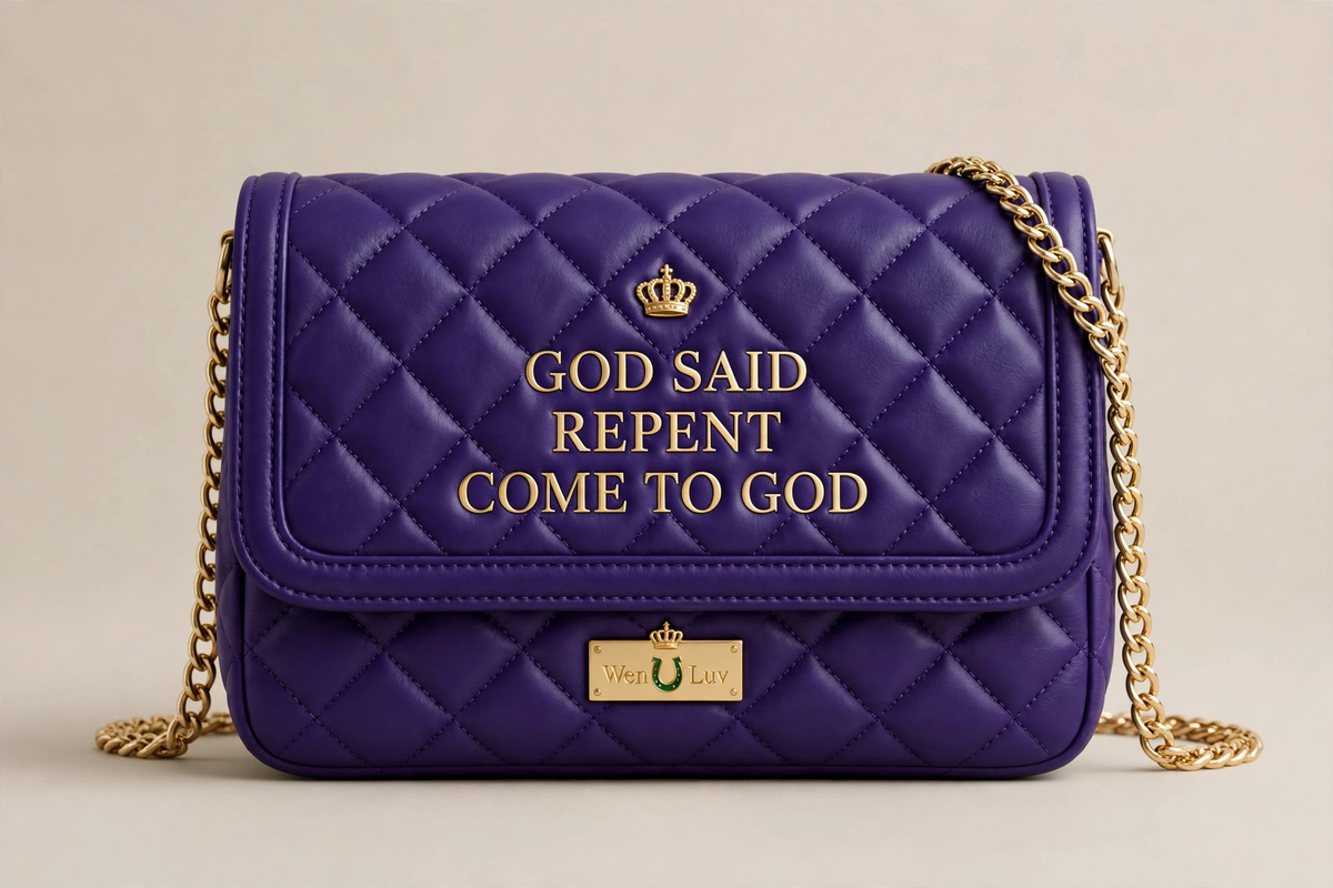GOD SAID REPENT Shoulder Purse - Royal Purple Quilted