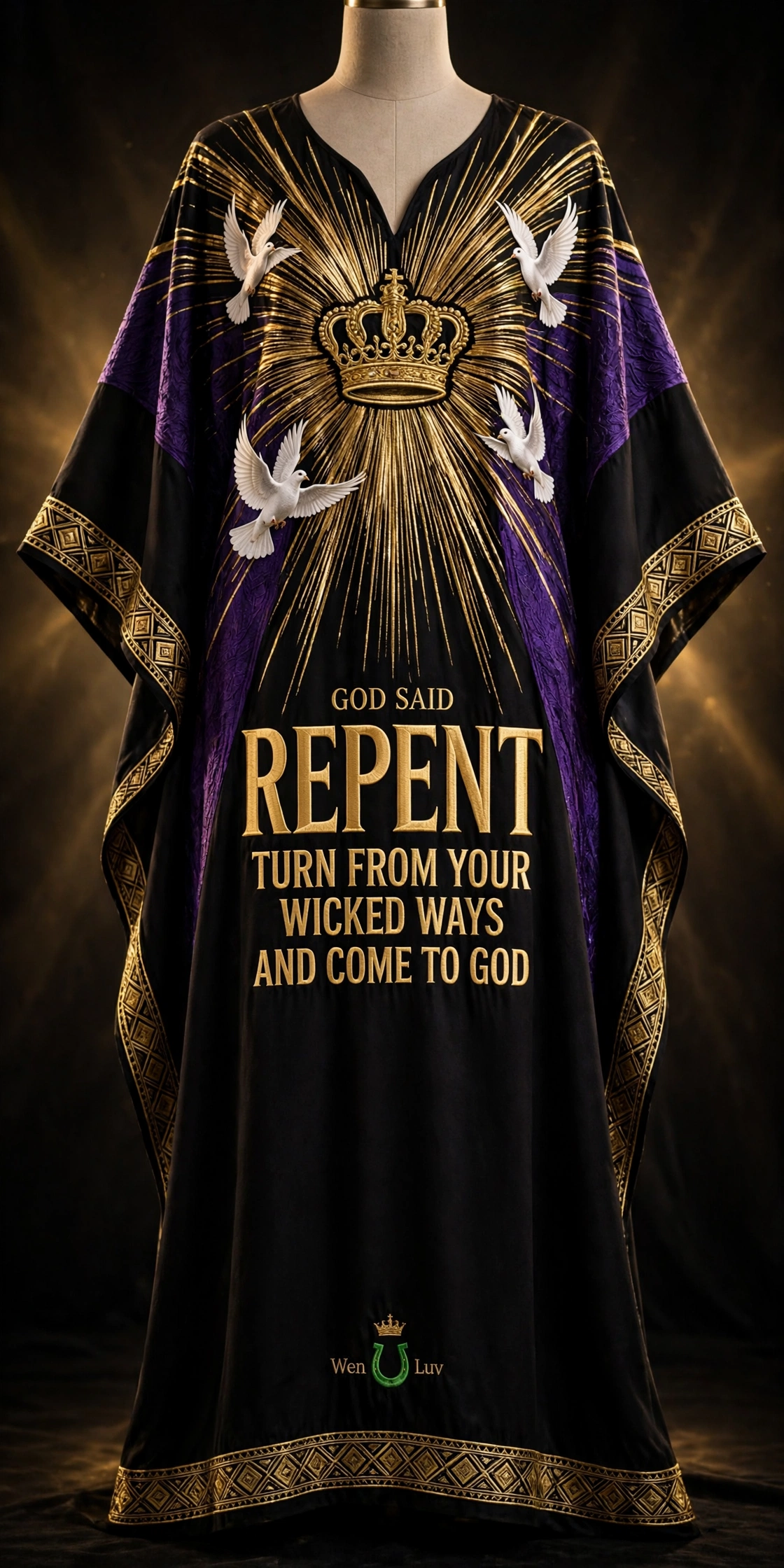 GOD SAID REPENT Kaftan - Queen Gold (One Size)