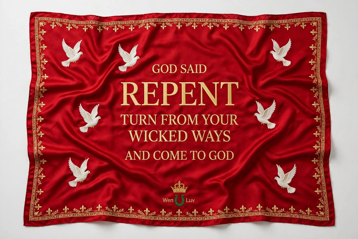 GOD SAID REPENT Scarf - Scarlet + Gold Doves