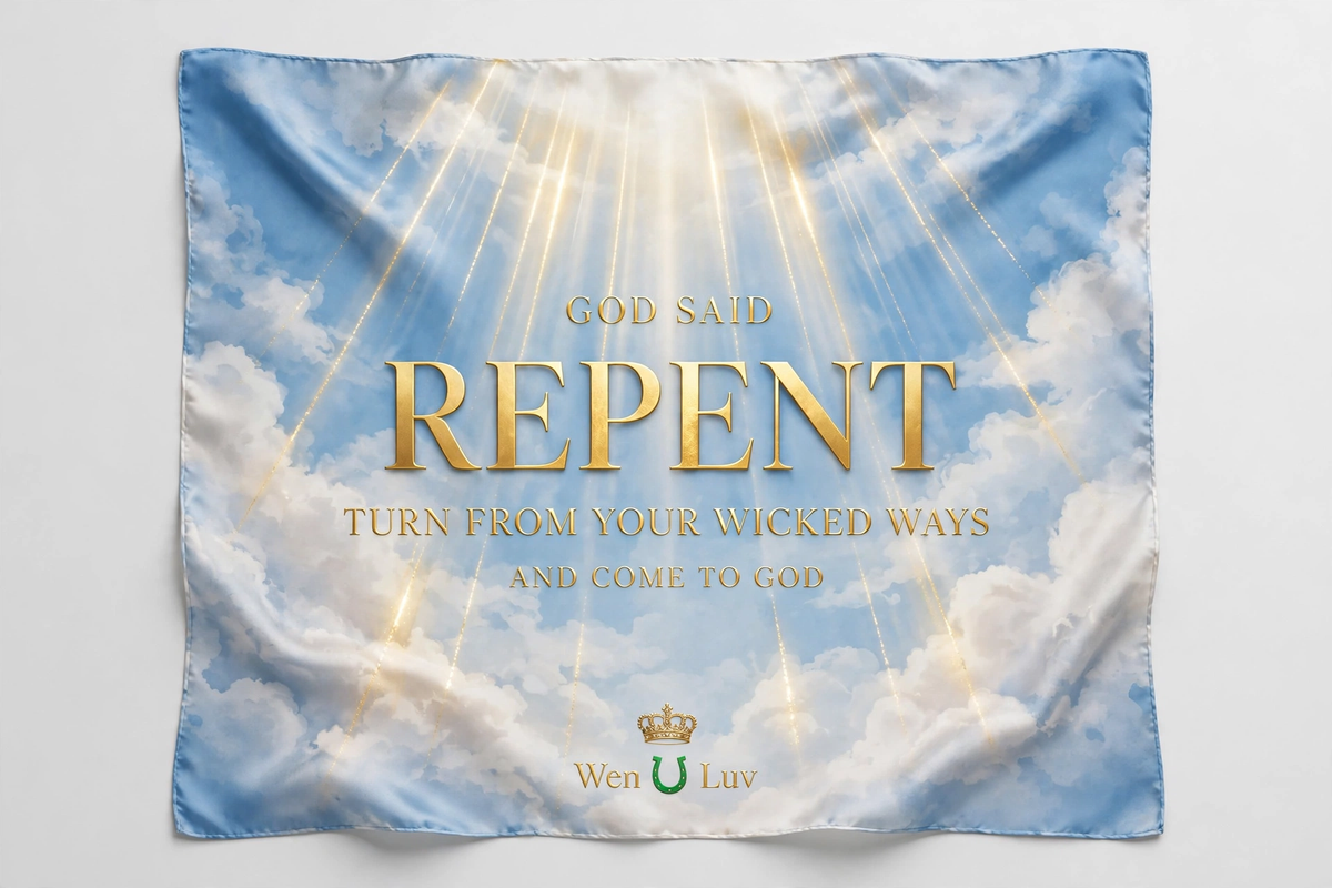 GOD SAID REPENT Scarf - Heavenly Blue + White