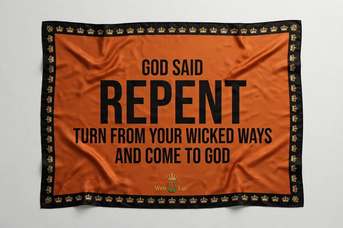 GOD SAID REPENT Scarf - Burnt Orange + Black
